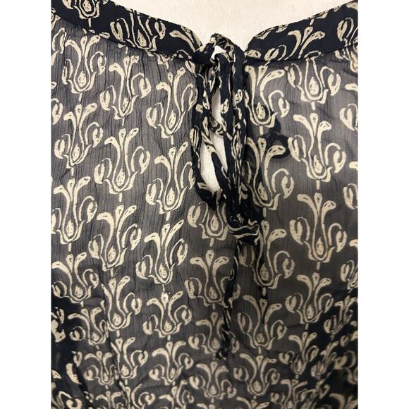 LUCKY Silk Peasant Blouse Boho Plus Size 2X Tunic Artsy Print Sheer JOHN ROBSHAW - Picture 6 of 10